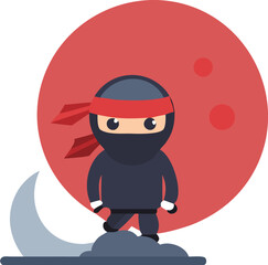 Wandcirkels Piraten Cartoon ninja voor rode maan  © Rizky