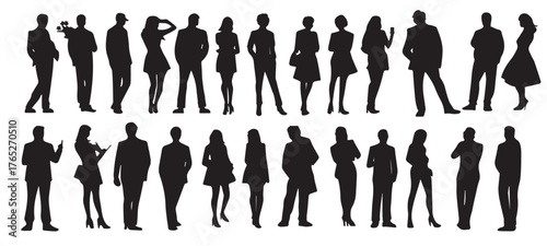 Silhouette people man and women in various poses collection.Vector illustration