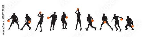 silhouettes of basketball players in various dynamic poses