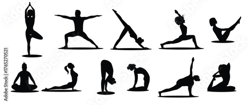 set of poses woman and man yoga collection of multicultural