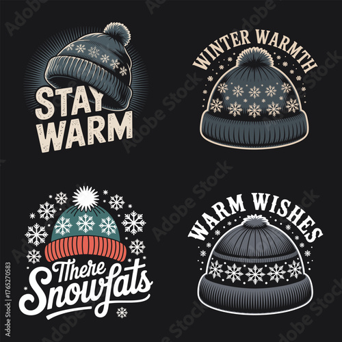 Winter warmth and warm wishes beanies with snowflakes Keywords: winter, warmth, warm wishes