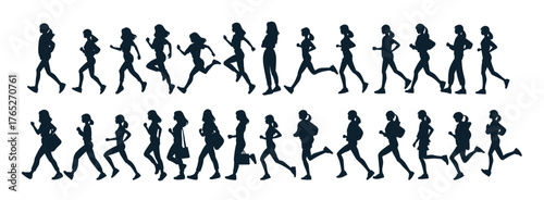 silhouettes of women walking running and jogging in.