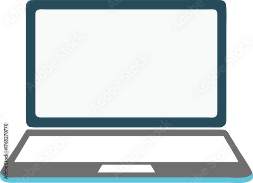 Illustration of an open laptop with a gray frame and blank screen. The design is simple, minimalist, and centered on a white background.