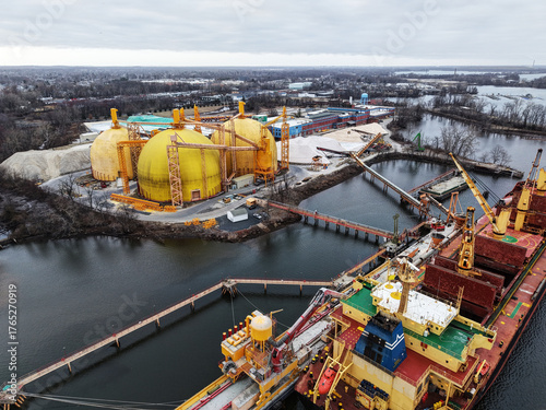 Cargo Ship Unloading at an Industrial Plant on the Delaware River