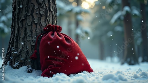 Red Bag in Snow Forest