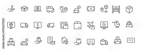 Truck Logistics and Car related modern icon set. editable line icon illustration collection