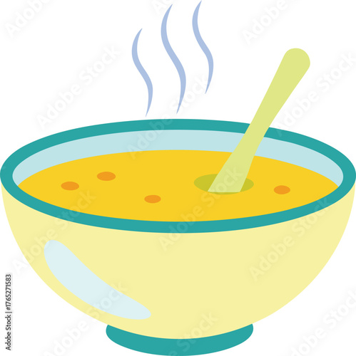 Delicious steaming bowl of soup with spoon a comforting warm meal for winter food vector