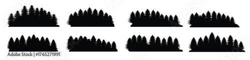 silhouettes of pine trees lined up vector illustrations