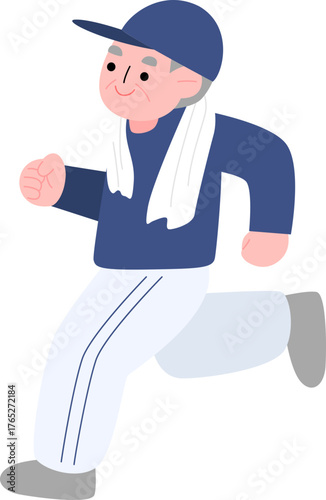 모자 쓰고 수건 두른 달리기 할아버지 노인