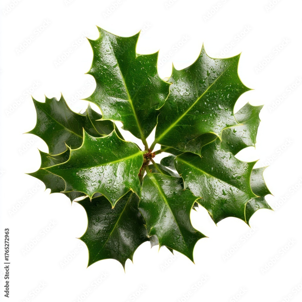 Fototapeta premium Glossy holly leaves with water.