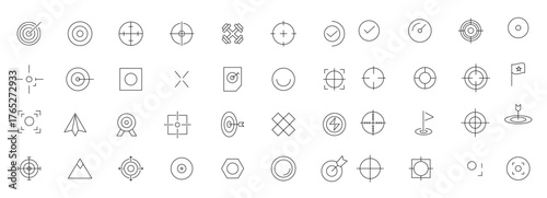 Target line icons set. Core values , trust, integrity, innovation, growth, goal, teamwork, customers, motivation, vision, mission, values, personal growth, innovation outline icon collection. 