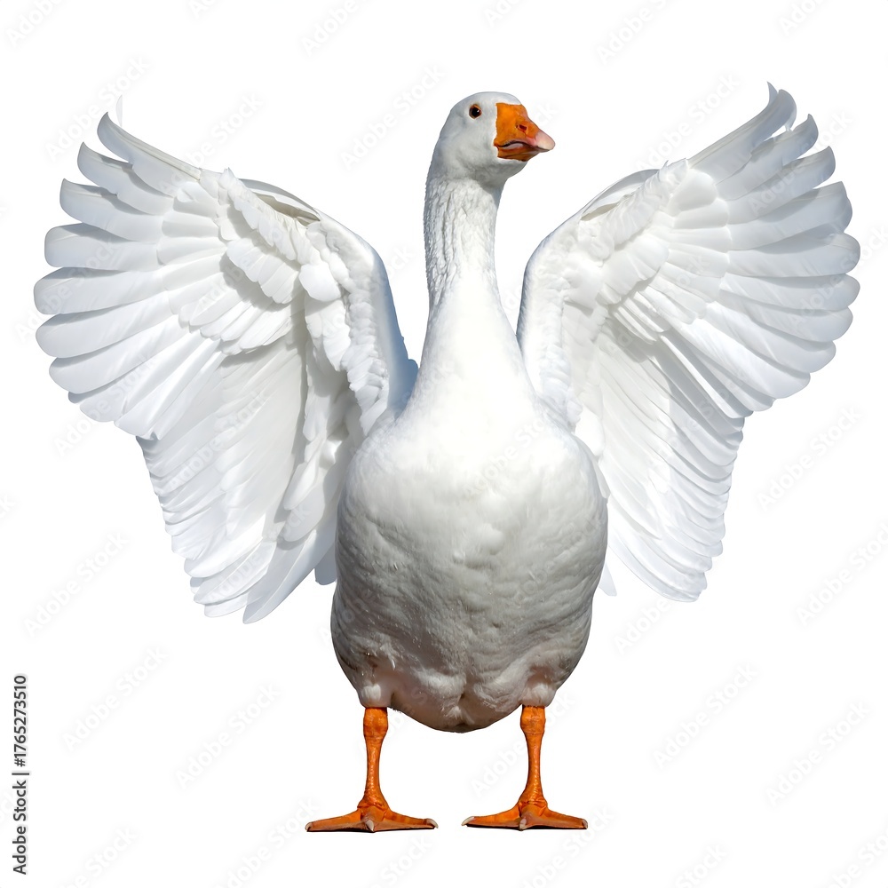 Obraz premium A large, white fowl with outstretched wings against a blank background