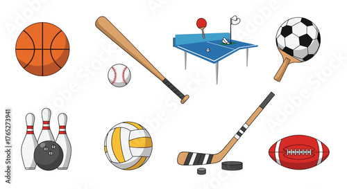 Sports Equipment Collection - Basketball, Baseball, and More.