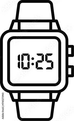 Digital watch showing 1025 isolated on transparent background, a modern timepiece with a clear display and simple design, perfect for everyday use