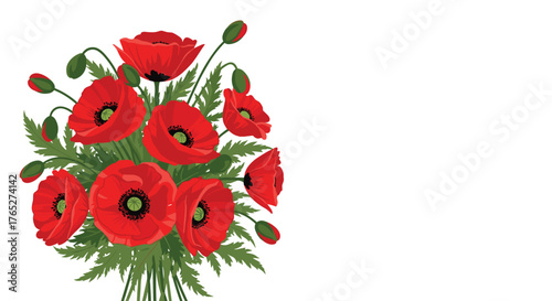 Vibrant bouquet of red poppies, a symbol of remembrance.