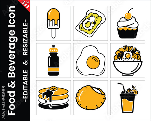 Food And Beverage Icon Set Vector Illustration Modern Line Art Style Breakfast Lunch Dinner