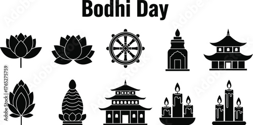 Celebrating bodhi day a collection of symbolic buddhist elements, representing enlightenment and spiritual awakening