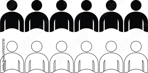 Two rows of simplified human figures, one filled black and the other outlined white.
