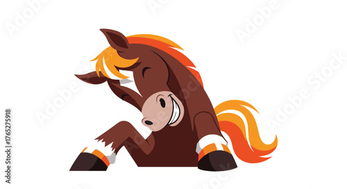 Cartoon Horse Laughing Hysterically with Hand on Face.