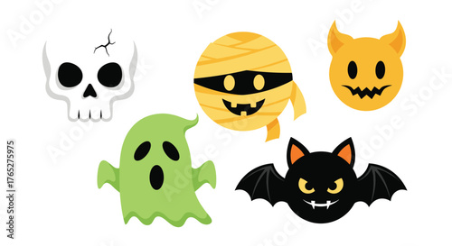 Halloween Characters Collection Skull Ghost Mummy Bat Devil.