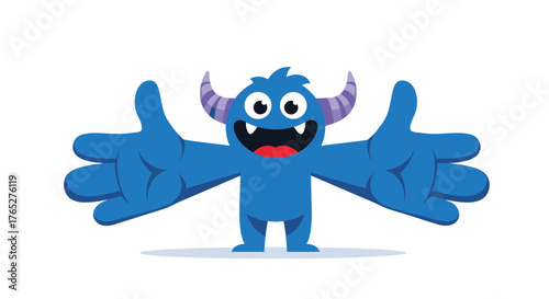 Friendly Blue Monster with Open Arms Ready for a Hug.