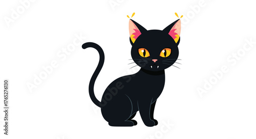 Cute Black Cat with Big Yellow Eyes and Sharp Teeth.