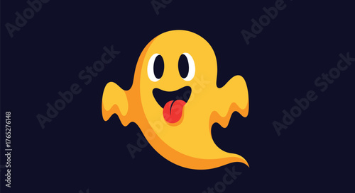 Cheerful Yellow Ghost with Tongue Out on Dark Background.