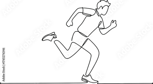 A single continuous line drawing of a person running with a determined expression.