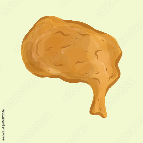 Golden fried chicken piece vector illustration. Crispy fast food snack or meal item on a light background.