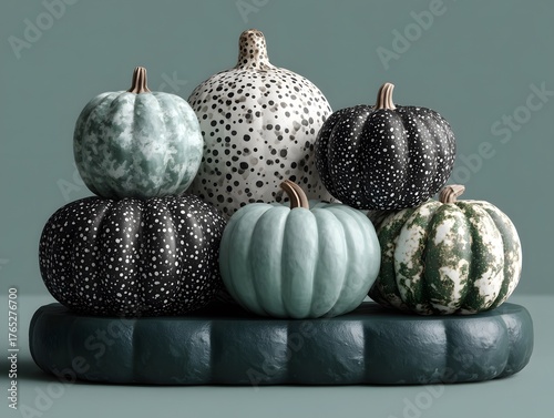 Modern Artistic Multi-Texture Pumpkin Arrangement, Autumn Thanksgiving Halloween Home Decor, Creative Design Display Element