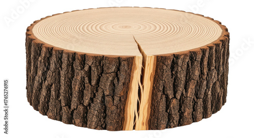 Tree stump slice with growth rings isolated PNG with Transparent Background