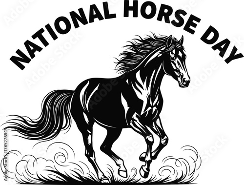 National horse day illustration, celebrating the beauty, history, and contribution of horses to culture and society worldwide