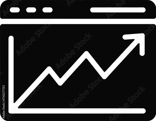 A graph displays a rising trend on a computer screen.