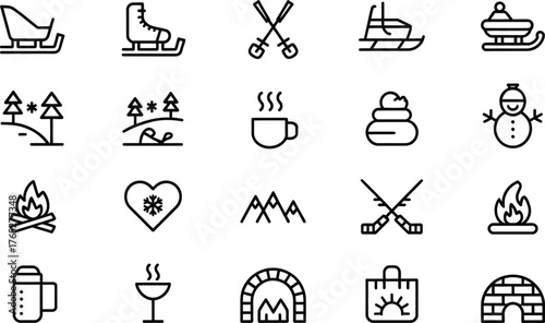 A collection of winter and outdoor activity icons for design.