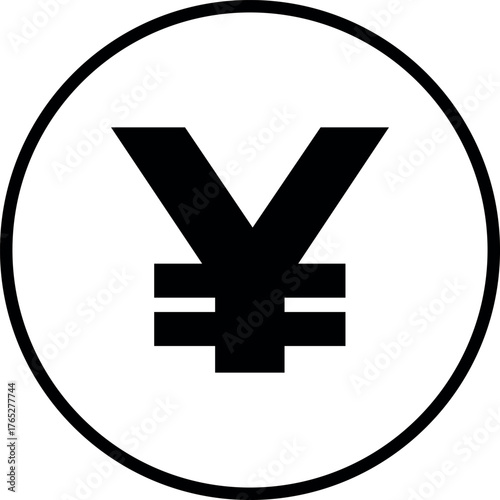 Yen currency symbol in white on black coin icon financial sign concept vector illustration economic exchange Japan Asian finance