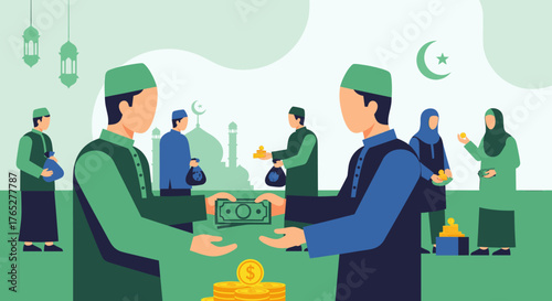 "Muslim People Giving Zakat and Charity During Ramadan"