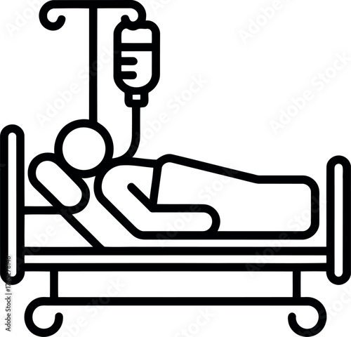 Patient lying in hospital bed with I V drip icon iv drip medical