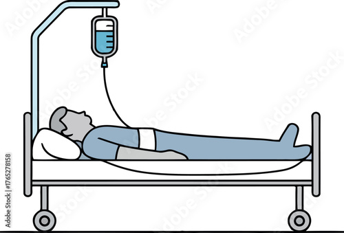 Patient lying in hospital bed with I V drip medical healthcare