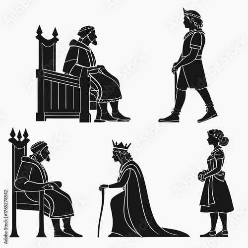 Ancient figures in silhouette on white background people