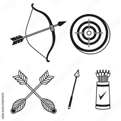 Archery equipment bow arrow target quiver and single arrow