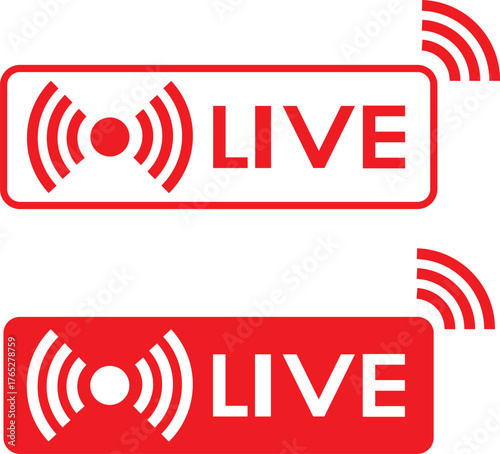 Live streaming red icon set. online stream icons. social media channel. Online Broadcast Buttons and Social Media Stream Symbols.  broadcasting buttons. online stream icons