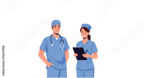 Doctor and Nurse female male Medical worker Vector Illustration