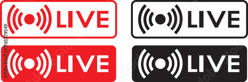 Live streaming red icon set. online stream icons. social media channel. Online Broadcast Buttons and Social Media Stream Symbols.  broadcasting buttons. online stream icons