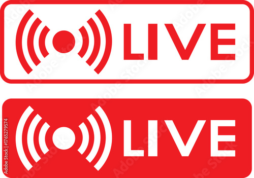 Live streaming red icon set. online stream icons. social media channel. Online Broadcast Buttons and Social Media Stream Symbols.  broadcasting buttons. online stream icons