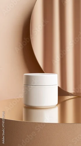 Obraz Minimalist beauty product displayed on a sleek surface with warm tones and reflective elements