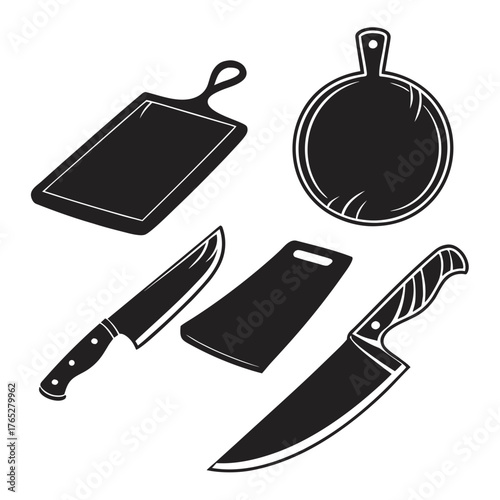 Black Kitchen Knives and Cutting Boards Silhouette