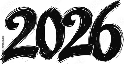 2026 handwritten brush stroke text on black background new year