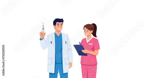 Doctor and Nurse Medical worker syringe Vector Illustration