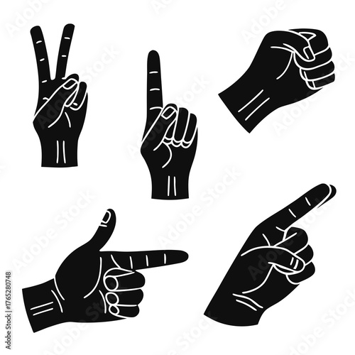 Black Silhouette Hands Gestures Peace One Pointing Fist