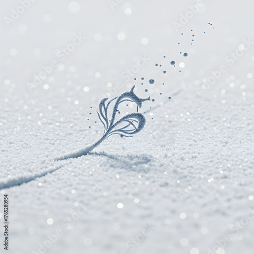 Abstract stylized floral element illustration against a white textured background with a transparent effect